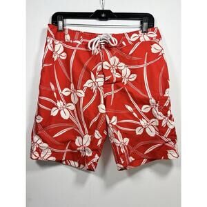 J. Crew Flex Swimwear Men’s 31 Swim Trunks Beach 9” Lined Tie Red Floral